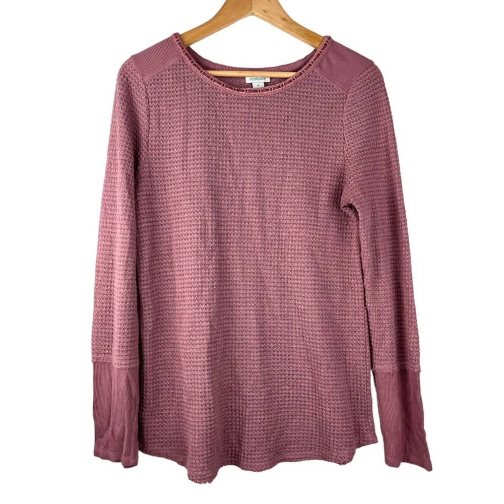 Sundance Everly Waffle Knit Long Sleeve Tee Thermal in Mauve Pink Medium